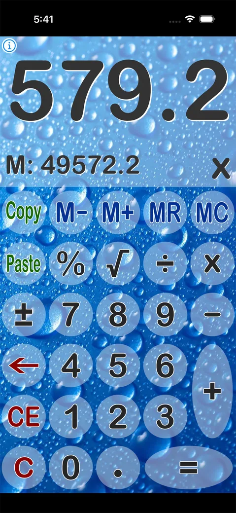 The calculator with a water drops skin